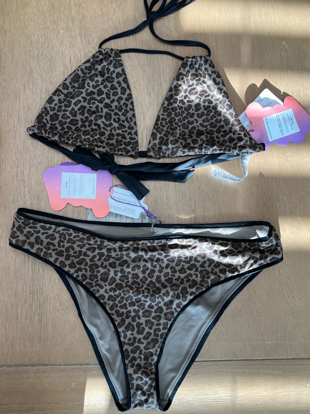 YITTY Leopard Print Triangle Bikini Top & Bottom - Brown and Black
